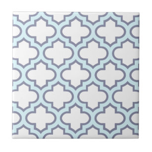Elegant Light Blue Moroccan Quatrefoil Pattern Tile