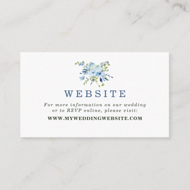 Elegant Light Blue Navy Floral Wedding Website Enclosure Card (Front)