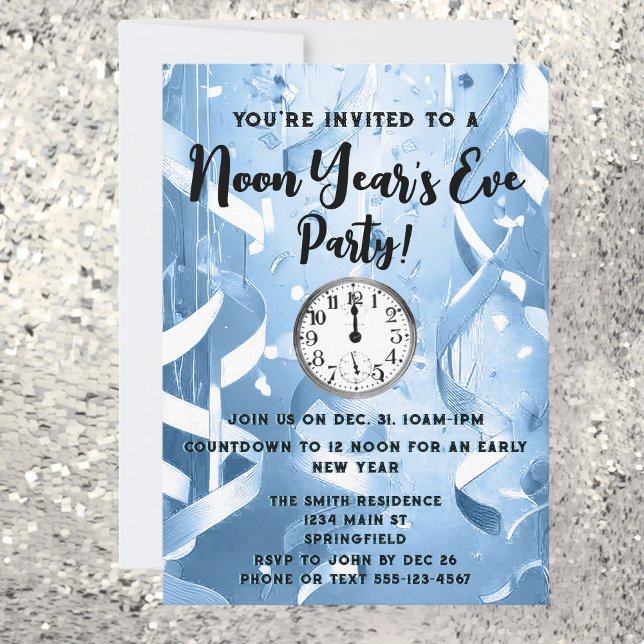 Elegant Light Blue Noon Year's Eve Party   Invitation (Creator Uploaded)