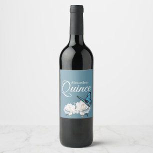 Elegant Light Blue Quinceañera - Butterfly Custom Wine Label