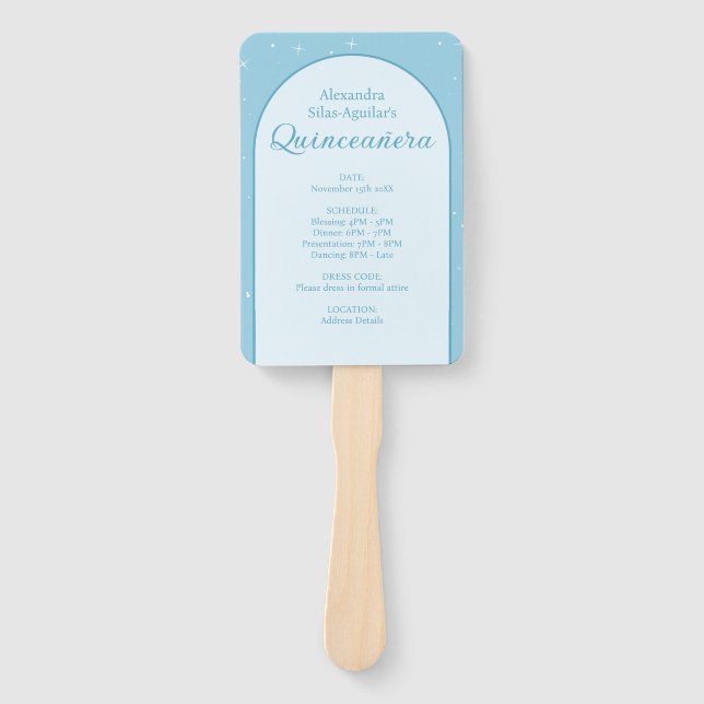 Elegant Light Blue Quinceañera - Photo Program Hand Fan (Front)