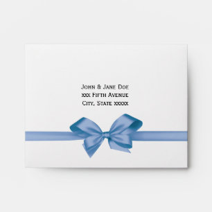 Elegant Light Blue Satin Bow on White Envelope