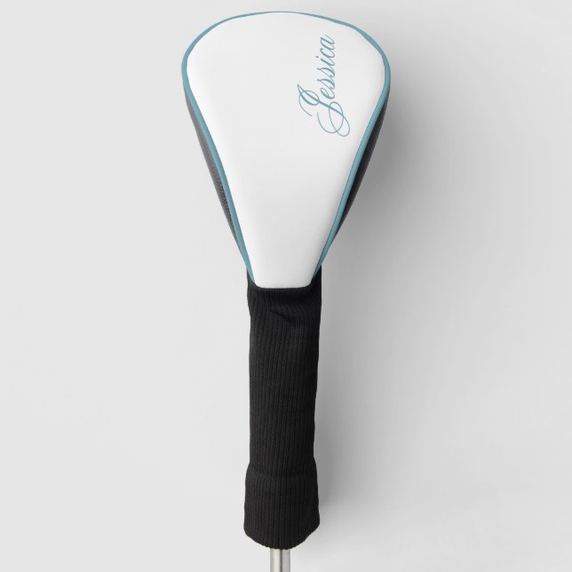 Elegant Light Blue Script Font Golf Head Cover (Front)