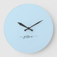 Elegant light blue script name large clock