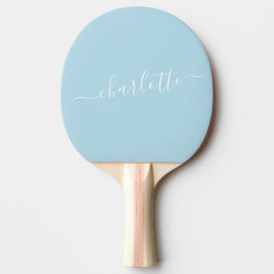 Elegant Light Blue Script Name Personalised  Ping Pong Paddle
