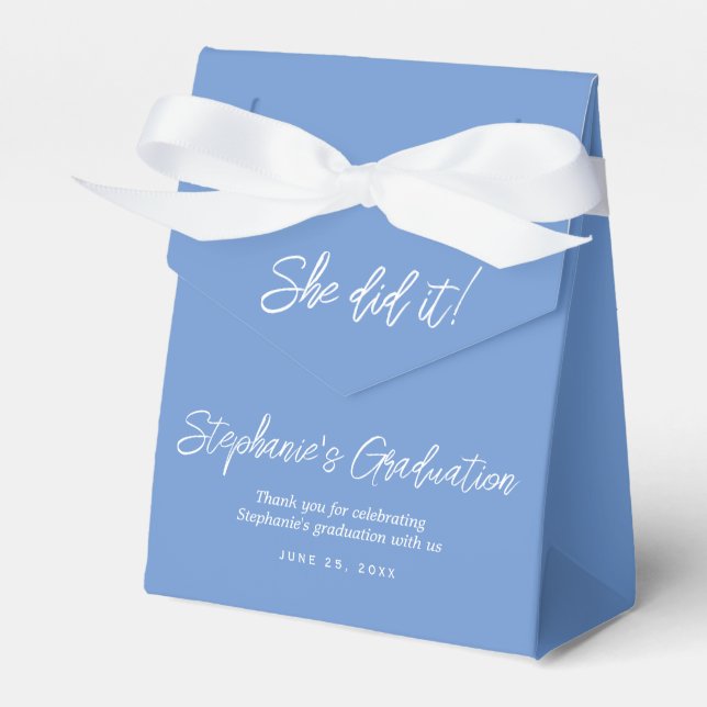 Elegant Light Blue She Did It Graduation Party  Favour Box (Front Side)