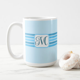 Elegant Light Blue Striped Initial Coffee Mug