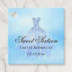 Elegant Light Blue Sweet 16 Personalised Favour Tags