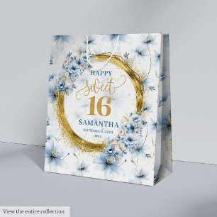 Elegant Light Blue Sweet Sixteen Gold Glitter Bag