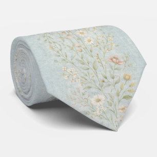 Elegant Light Blue Vintage Botanical  Tie