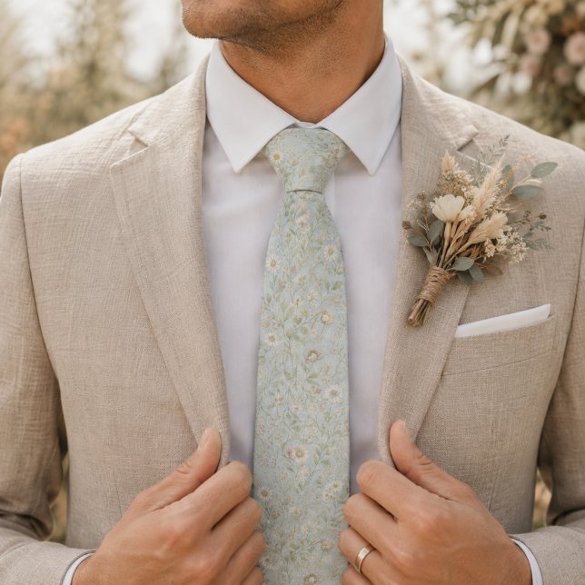 Elegant Light Blue Vintage Botanical  Tie (Creator Uploaded)