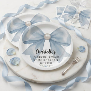 Elegant Light Blue Watercolor Bow Custom Paper Plate