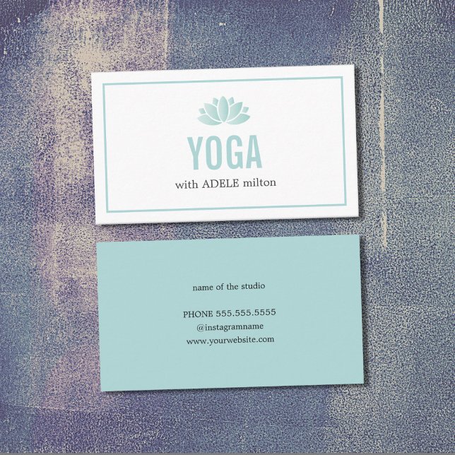 Elegant Light Blue White Lotus Yoga Instructor Business Card (Creator Uploaded)
