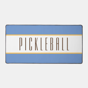 Elegant Light Blue White Stripes PICKLEBALL Text Desk Mat