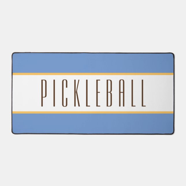 Elegant Light Blue White Stripes PICKLEBALL Text  Desk Mat (Front)