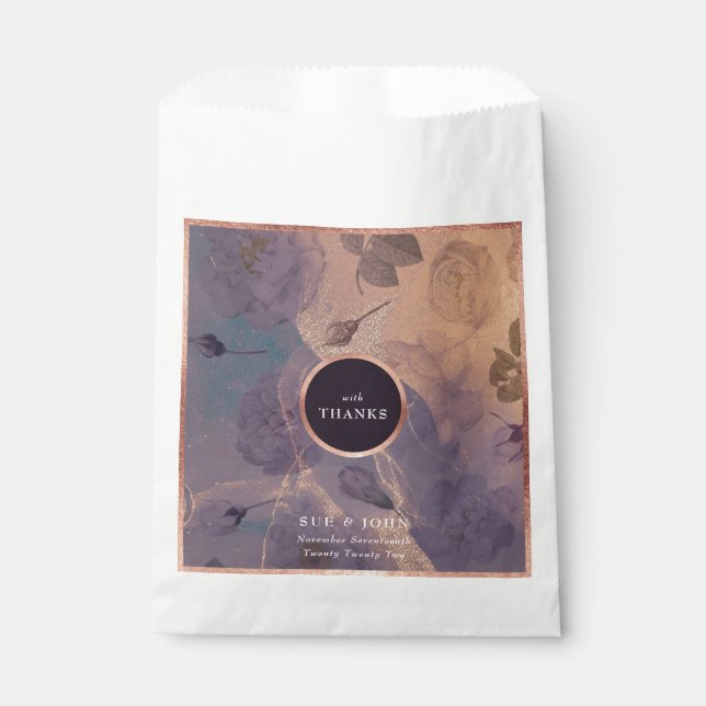 Elegant Light Boho Floral Arch Rose Gold Wedding Favour Bags (Front)