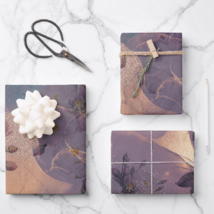 Elegant Light Boho Floral Purple Fantasy Botanical Wrapping Paper Sheet