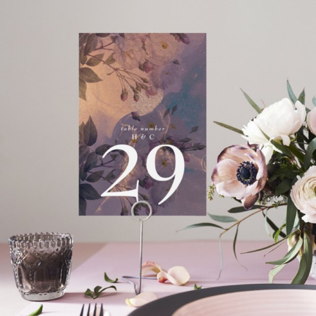 Elegant Light Boho Floral Purple Fantasy Wedding Table Number (Creator Uploaded)