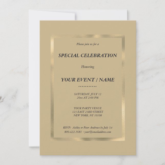 Elegant light brown gold Special Event  Invitation (Front)