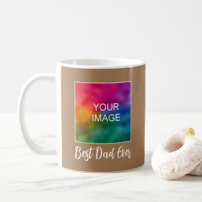 Elegant Light Brown Script Best Dad Ever Template Coffee Mug (With Donut)