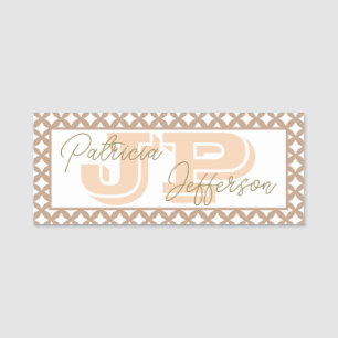 Elegant Light Brown Seamless Mesh: Modern Monogram Name Tag