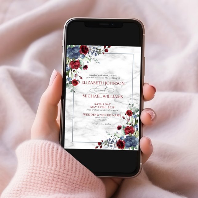 Elegant Light Dusty Blue Burgundy Floral Wedding Invitation (Creator Uploaded)