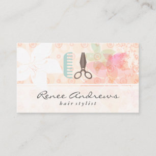 Elegant Light Flowers   Hair Stylist Business Card