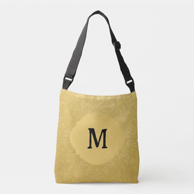 Elegant Light Gold Baroque Damask Custom Crossbody Bag (Front)