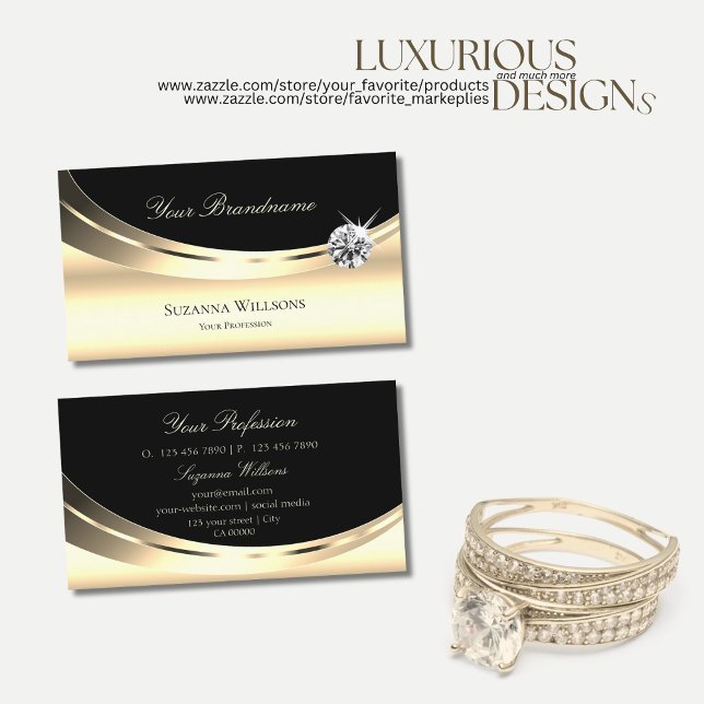 Elegant Light Gold Black with Sparkling Diamond Business Card (Creator Uploaded)