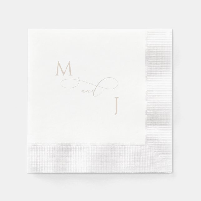Elegant Light Gold Script Initials Wedding Coined Napkin (Front)