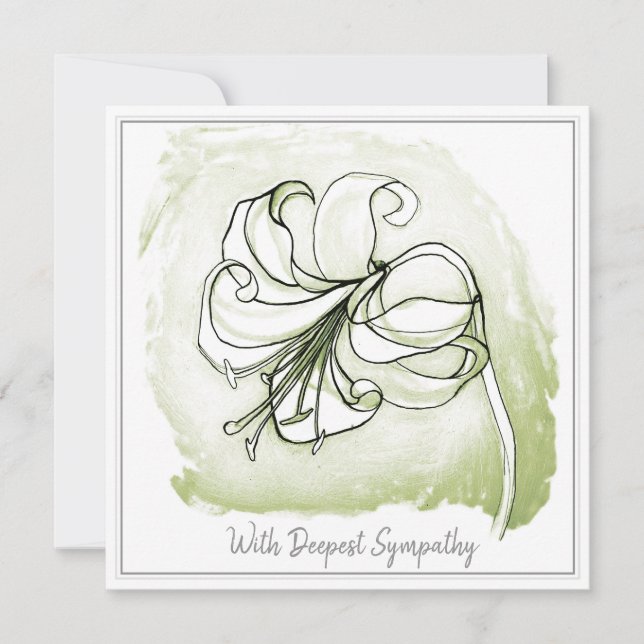 Elegant Light Green Black White Lily Sympathy Card (Front)