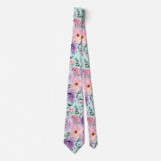 Elegant Light Green Floral Watercolor Wedding Tie