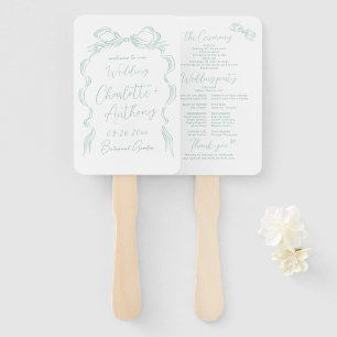 Elegant Light Green Hand Drawn Bow Wedding Program Fan
