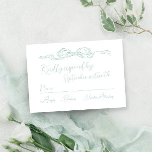 Elegant Light Green Hand Drawn Bow Wedding RSVP Card