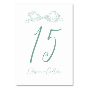 Elegant Light Green Hand Drawn Bow Wedding Table Number