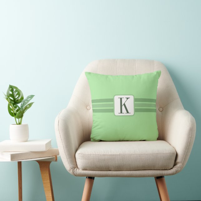Elegant Light Green Striped Banner Add Initial Cushion (Chair)