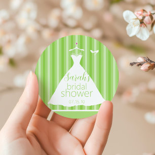 Elegant Light Green Wedding Dress Bridal Shower Classic Round Sticker