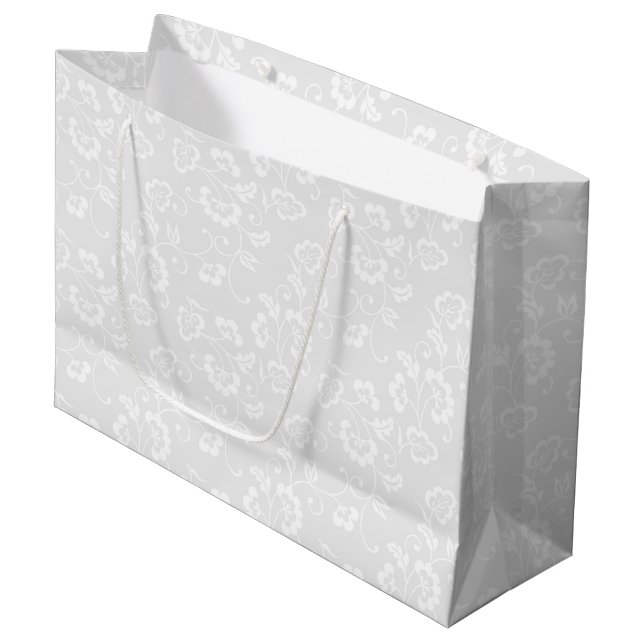 Elegant Light Grey Botanical Floral Pattern Large Gift Bag (Front Angled)