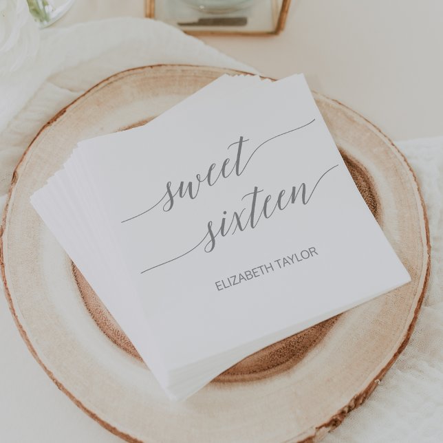 Elegant Light Grey Calligraphy Sweet Sixteen Napkin (Creator Uploaded)