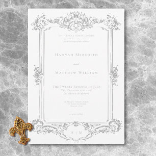Elegant Light Grey Chinoiserie Cherub Wedding Invitation