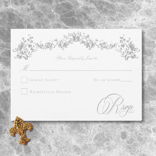 Elegant Light Grey Chinoiserie Cherub Wedding RSVP Card
