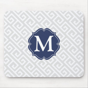 Elegant Light Grey Greek Key Personalised Mouse Pad