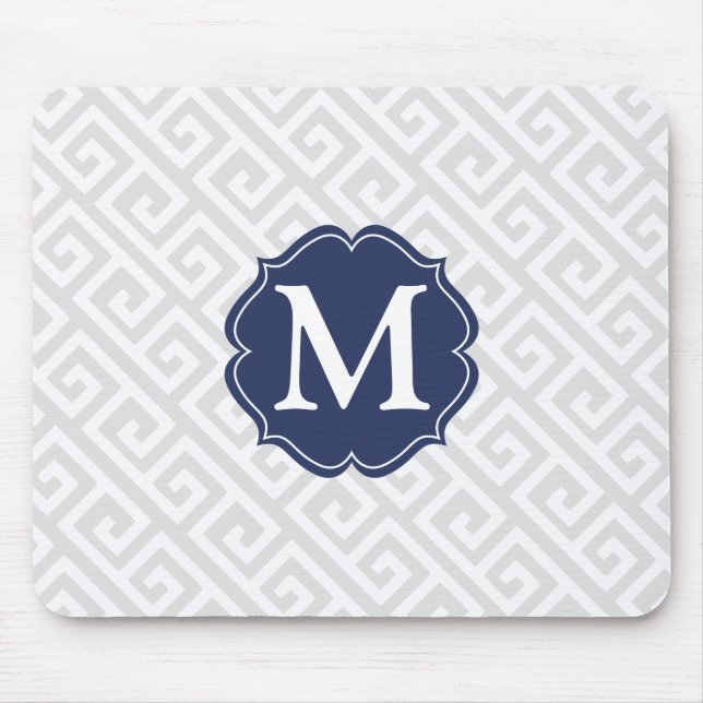 Elegant Light Grey Greek Key Personalised Mouse Pad (Front)