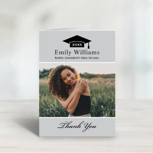 Elegant Light Grey Personalised Graduation Photo Thank You Card