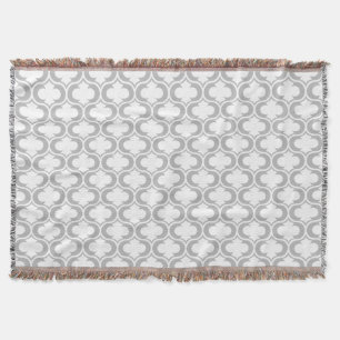 Elegant Light Grey White Lattice Pattern Throw Blanket