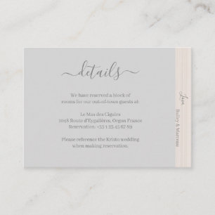 Elegant Light Grey Wood Grain Wedding Hotel Detail Enclosure Card