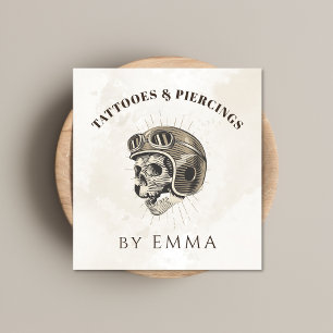 Elegant Light Marble Funny Skull Tattoo Artist Square Business Card