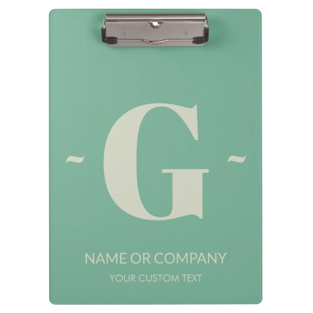 Elegant Light Mint Green Personalised Letter Text Clipboard (Front)