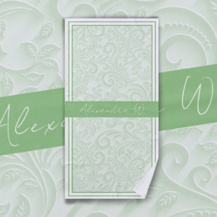 Elegant Light Olive Floral Damask Monogram Name Beach Towel