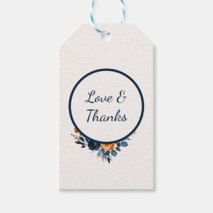 Elegant Light Orange Dusty Blue Floral  Gift Tags